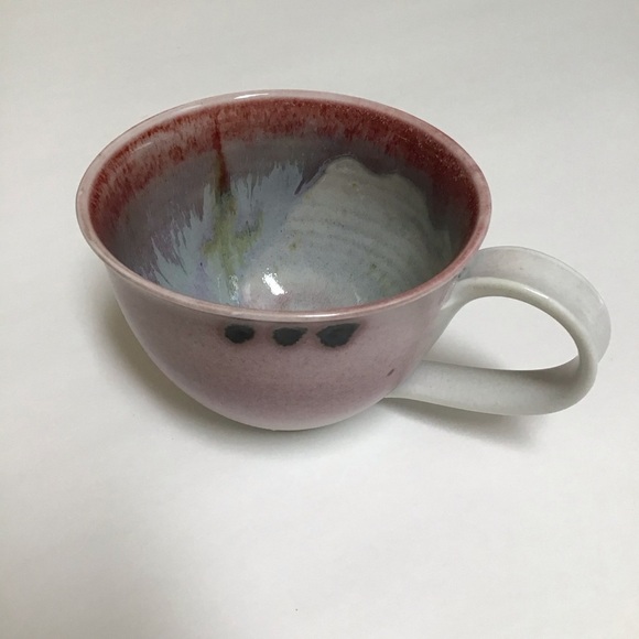 Studio Pottery Other - Studio Pottery Coffee Cup SIGNED Pink Green Blue 4” Handmade Handle Mod Teacup